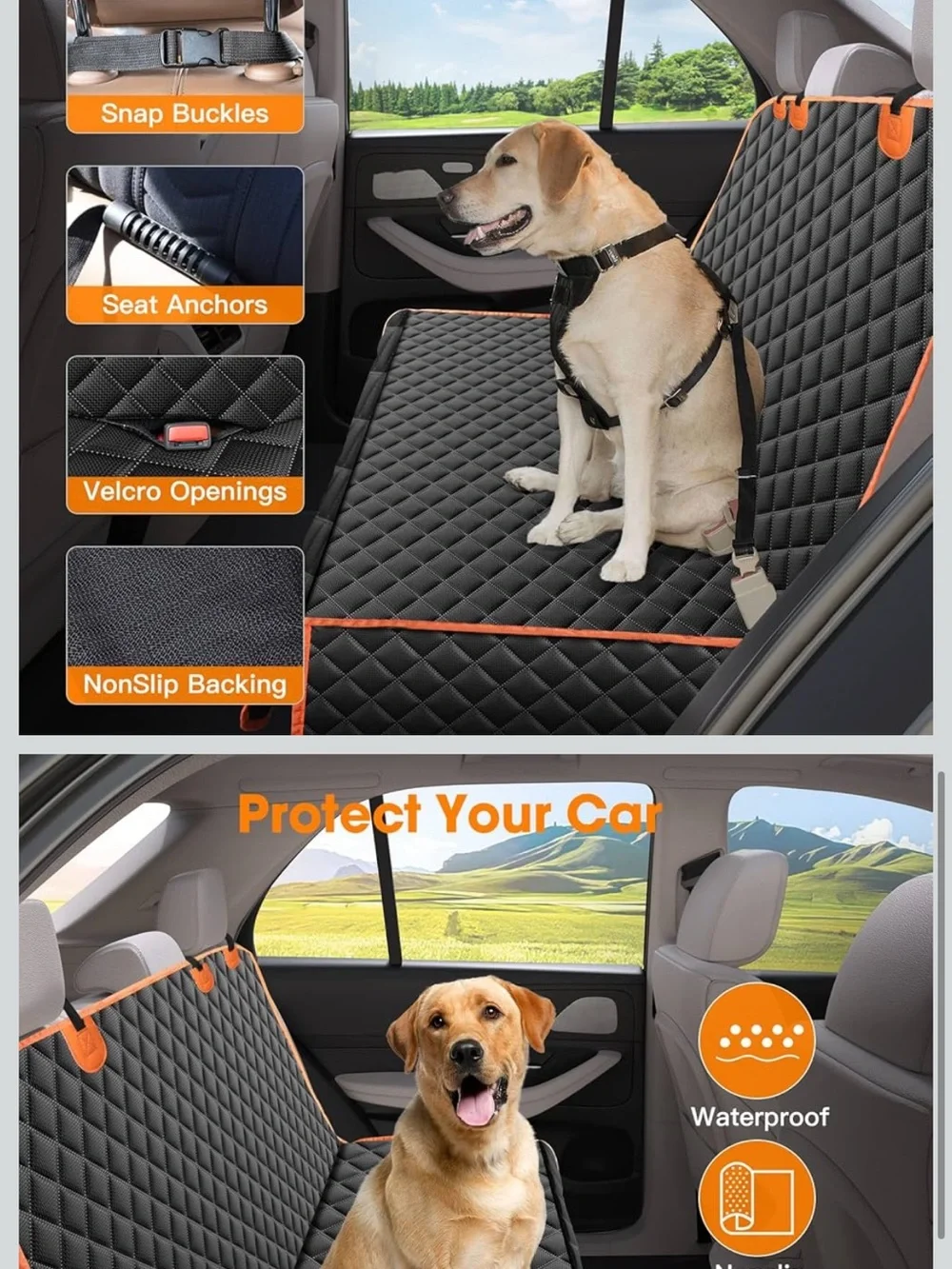 Dog Seat Waterproof Protector Cover with Orange Trim